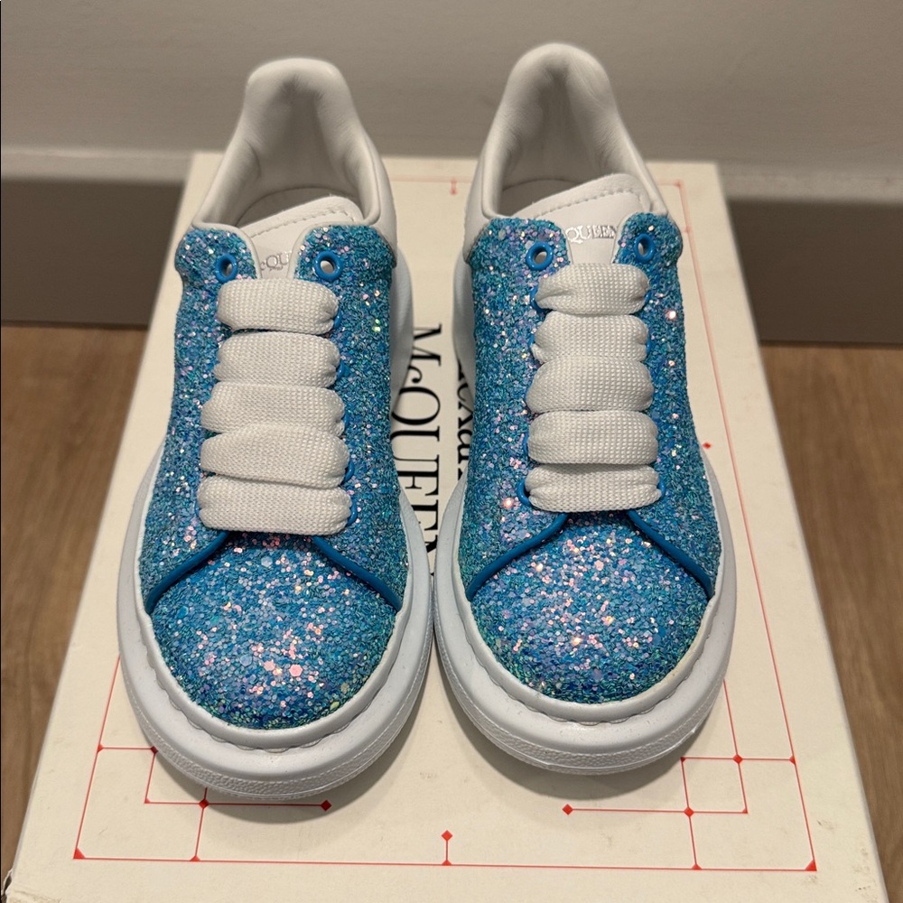 Alexander McQueen Kids Turquoise Glitter Low-Top Sneakers
